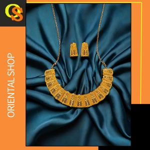 Boucles d'oreilles collier de haute qualité sertie de plaqué or 22 carats Unique conçu femmes porter collier boucles d'oreilles ensemble bijoux - Product Image 2