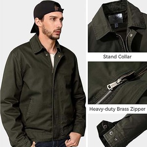 Veste en toile et cuir légère décontractée pour homme, col montant, fermeture éclair, imperméable, coupe-vent, durable, respirante - Product Image 5