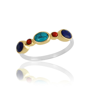 925 Sterling Silver Unique Classic Design Two Tone <b>Ring</b> With <b>Turquoise</b> Multi Gemstones Ready Stock Featuring Diamond Main Stone - Product Image 1