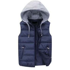 Gilet matelassé zippé pour homme de qualité supérieure pour l'hiver, couleur noire unie, gilet matelassé pour homme avec capuche contrastée - Product Image 5