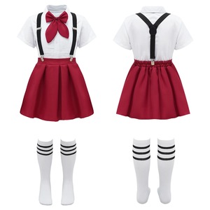 Camisa de uniforme escolar para estudiantes y niñas adultas, tirantes superiores, falda, calcetines, traje de actuación en escenario, disfraz de colegiala de algodón - Product Image 6