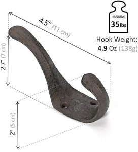 Antique Black Heavy-Duty Double <b>Hooks</b> <b>Wall</b>-Mounted Coat <b>Hooks</b> Vintage Inspired Decorative Cast Iron <b>for</b> Clothing - Product Image 2