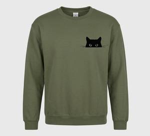 Sweat-shirt personnalisé en coton surdimensionné à col rond avec petit logo de chat sur le devant, en tissu polaire tricoté pour femme, idéal pour les tenues décontractées d'hiver - Product Image 4