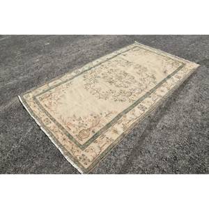 พรมตุรกีพื้นที่ขนาดใหญ่วินเทจสไตล์คลาสสิกสี่เหลี่ยมลายสีเบจสีเขียวปะต่อดีไซน์5 x 8.7ft ผ้าขนสัตว์พรมยางสำหรับห้อง - Product Image 3