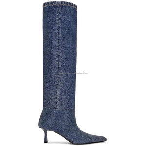 Bottes montantes pour femme en cuir PU noir camel, motif uni, bout pointu, talon fin, style mode, design respirant - Product Image 1
