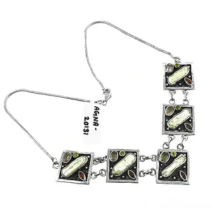 Collar con Cristales Cuadrados Geométricos, Cadena Plateada Antigua, Engaste de Bisel, Estilo Vintage, Joyería Unisex - Product Image 1