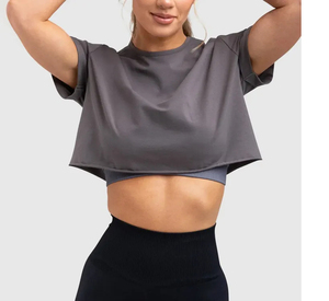 Camiseta corta de manga corta a cuadros para mujer para deportes gimnasio verano ecológico secado rápido transpirable - Product Image 6