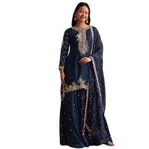 Costume palazzo de travail Zari bleu avec organza Dupatta vente en gros de vêtements ethniques pour femmes fournisseur d'usine de vêtements OEM costume de fête personnalisé - Product Image 3