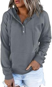 Por encargo de las mujeres 100% de algodón con capucha pulóver sudadera Casual botón cuello elegante manga larga Tops camisas - Product Image 3