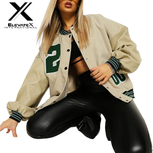 Oversized Windproof Varsity Jacket for Women Printed University Baseball Design Cotton <b>Quilted</b> Pocket High Quality Plain Dyed - Product Image 4