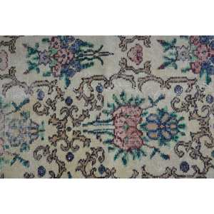 <b>Traditional</b> Beige Wool <b>Rug</b> 2x4.3ft Vintage Turkish Rectangle Patchwork Design for Living Room Decorations Latex Backed PP - Product Image 5