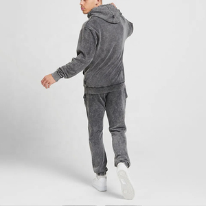 100% algodón lavado con ácido Crop zipped Hoodie Jogger chándal mujeres bordado parche Flare apilado chándal - Product Image 3