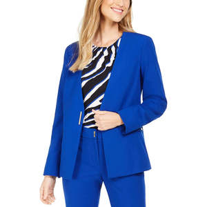 Blazer Senza Colletto Blu da Donna Calvin Klein con Ricamo e Decorazione a Bottoni, Tessuto, Taglia 4 - Product Image 1
