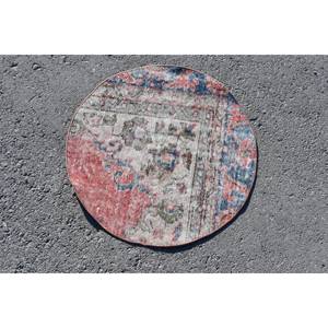 Tapis turc vintage de 2,3 pieds x 2,3 pieds, rouge, bleu, patchwork, laine, technique de tissage plat en latex pour les décorations de salon - Product Image 3