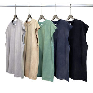 Nouveautés : Chemises à manches courtes oversize en sergé de polyester, style vintage et vieilli, Gilets, Débardeurs et T-shirts pour hommes, effet délavé, Vente en gros - Product Image 1