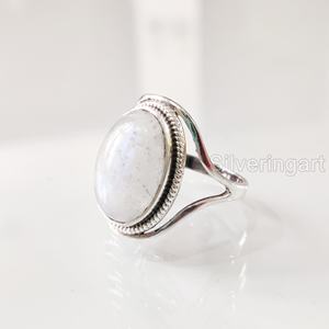 Bague pour femme pierre de lune arc-en-ciel naturelle pierre précieuse juin pierre de naissance bande de créateur bijoux de déclaration Vintage bague en argent Sterling 925 - Product Image 1