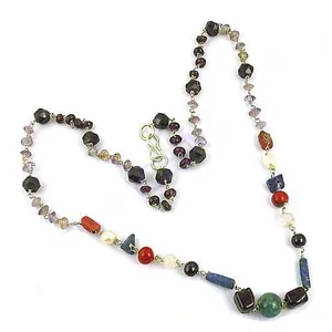 Collier bohème religieux en pierres précieuses, perles colorées en pierres semi-précieuses avec chaîne plaquée or pour fête ou cadeau - Product Image 2