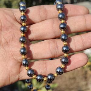 Collier statement en argent sterling avec perles d'hématite naturelle de 8 mm, cadeau de mariage pour homme, bijoux noirs - Product Image 3