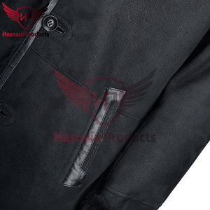Manteau Chic en peau de mouton à simple boutonnage avec revers aux cheveux longs en noir-Luxueux Burbank Fashion Outerwear pour hommes et femmes - Product Image 5
