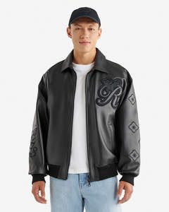 Vestes universitaires en cuir de vachette noir intégral à fermeture éclair, vestes de baseball avec patchs en gros, unisexe - Product Image 4