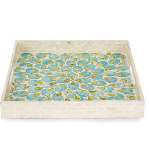 Bandeja Cuadrada de Nácar Azul y Verde de la Mejor Calidad, Último Diseño, Bandeja Decorativa para Mesa, para Servir Alimentos y Postres - Product Image 1