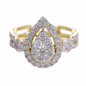 Lujoso anillo de compromiso de halo de pera de oro blanco de 14 quilates, racimo de diamantes naturales, ajuste de Halo doble, anillos de diamantes de vástago dividido - Product Image 3