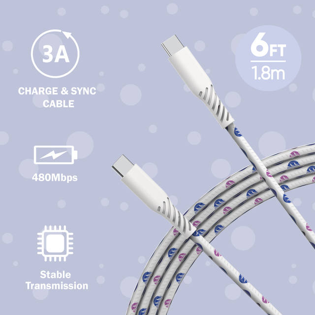 Tax Free Colorful Polka Dot 60W USB-C to USB-C Phone Cable Fast Charging PVC Customizable for IOS & Computer