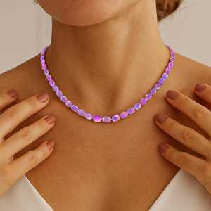 Lavender Opal Gemstone Tennis Necklace 925 Sterling Silver 14K Gold Plated Fire Opal October Birthstone Jewelry - Product Image 2