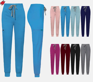 Mode féminine col en v infirmière médecin uniforme gommages ensembles Logo personnalisé vente en gros survêtement costume tricoté tissu - Product Image 6