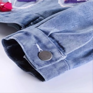 2025 Women's High Quality Distressed Denim Jacket <b>Fur</b> Details Fashion-Forward Waterproof Summer Wear Lace Pattern Logo Button - Product Image 5