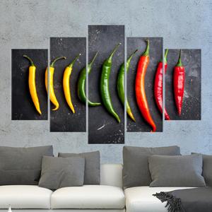 Toile imprimée aux motifs de poivrons vibrants : décoration artistique moderne et colorée pour la cuisine, lot de 5 : Gallery Wrap - Product Image 1