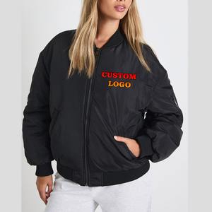 Hot <b>Christmas</b> Sale Women Ribbed Cuff Bomber Jacket Custom Polyester Filled Single Breasted Outwear Unisex Racing Varsity Jacket - Product Image 4