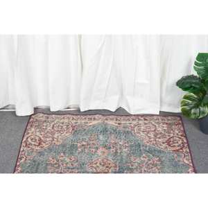 Vintage 1.6 X 2.8ft vert et Beige tapis en laine turque tissage plat Patchwork motif pour décorations de salon Latex soutenu - Product Image 2