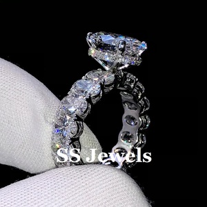 Anillo de compromiso de eternidad de diamante de moissanita VVS de corte ovalado de 2ct, banda de boda de lujo de plata 925 para mujer, regalo de aniversario - Product Image 2