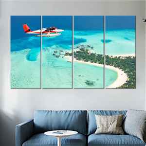 Toile imprimée avion-hélicoptère : art mural paysage marin tropical, lot de 4 toiles - Product Image 1