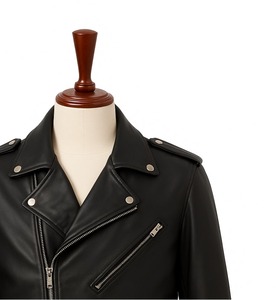 Veste homme vintage, style streetwear, coupe slim, motard, classique, fabrication artisanale, luxe, col montant, logo frontal - Product Image 6