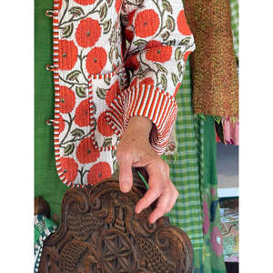 Reversible <b>Quilted</b> Cotton <b>Jacket</b> for Ladies Floral Chrysanthemum <b>Pattern</b> Blazer Style Bomber Varsity Boho-for Spring Autumn - Product Image 3