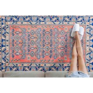 Alfombra Roja y Azul Marino, Alfombra Estampada con Motivos Navajo, Aztecas y Turcos, Alfombra de Terciopelo de Lujo - Product Image 2