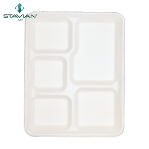 Recipiente de comida de bagazo impermeable Biodegradable OEM ODM Bandejas de comida de bagazo 530Ml Apto para microondas con 5 compartimentos - Product Image 4