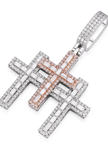 Collar con Colgante de Cruz de Moissanita con Corte Baguette en Dos Tonos, Plata 925, Chapado en Oro Rodio de 14K, Estilo Hip-hop, Religioso Cristiano - Product Image 2