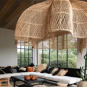 Abat-jour en osier décor à la maison bambou rotin lustre pendentif lumières tissé lampes abat-jour couvre chaud 2024 salon moderne intérieur
