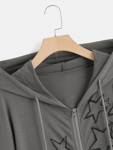 เสื้อมีฮู้ดแบบมีซิปเปิดไหล่มีลายสำหรับผู้ชายทำจากวัสดุคุณภาพสูงปรับแต่งได้ตามต้องการ - Product Image 6