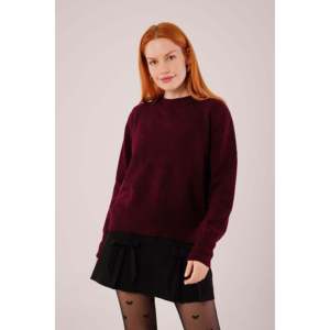 Pull en tricot bordeaux à col rond, style uni, décontracté, vente en gros - Product Image 6