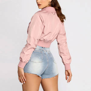 Wholesale Customised Fashionable Winter <b>Warm</b> Crop <b>Top</b> Bomber Jacket for <b>Women</b> Plain Fabric with Cotton Filling Crop Jacket - Product Image 2