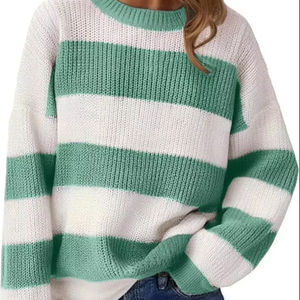 Femmes léger surdimensionné mignon couleur bloc pull printemps 2025 à la mode gaufré tricot col rond mince pull hauts - Product Image 4