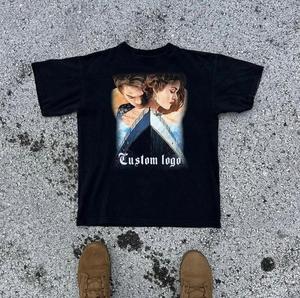 Fabricant personnalisé Boxy T-shirt graphique court avec col montant T-shirt épais 100% coton DTG imprimé à motifs solides - Product Image 1