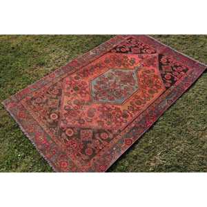 3,7x6,2 ft Rug, Vintage Turkish Rug, <b>Red</b> <b>Wool</b> Rug - Product Image 2