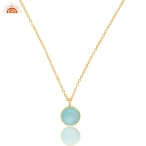 Colgante de piedras preciosas de Calcedonia azul Aqua con cadena, fabricante y proveedor de joyas, joyería fina de plata 925 chapada en oro hecha a mano - Product Image 1