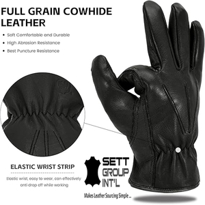 ถุงมือทำงานหนัง100% จอสัมผัสกันความร้อนเกรดอุตสาหกรรม OEM ถุงมือยืดหยุ่นปิดข้อมือซับในนุ่มใช้งานง่ายสำหรับขี่จักรยาน - Product Image 4