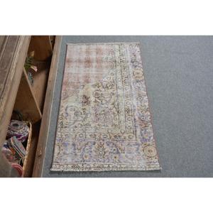 Alfombra Turca de 2x3.5 pies, Alfombra Pequeña Vintage, Alfombra de Lana a Cuadros Azul Marrón - Product Image 1